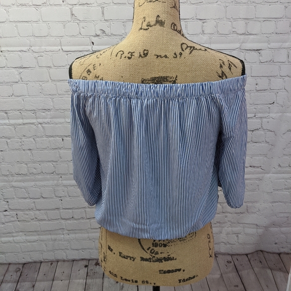 Ambiance Off Shoulder Striped Crop Top Medium - Picture 3 of 5